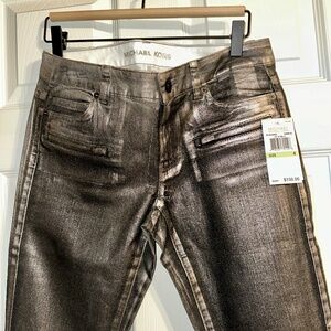 Michael Kors Metallic Silver/Black Coated Skinny Jeans – Size 4 (NWT, $150 MSRP)